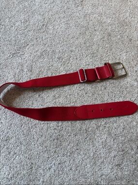 Red Youth Baseball Belt with Silver Buckle